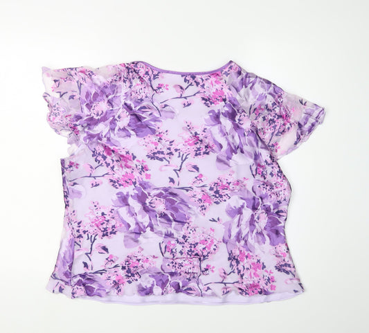 Jacques Vert Women's Purple Floral Tunic Blouse Size 18