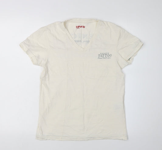 Levi's Unisex Ivory V-Neck Basic T-Shirt Size S