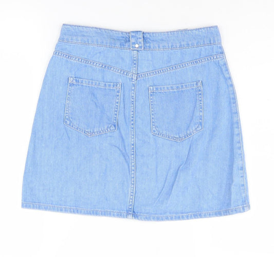 River Island Women's Blue Denim Button A-Line Skirt Size 8