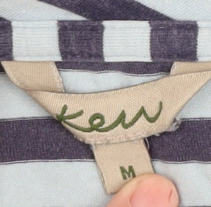 Ken Women's Blue Striped T-Shirt, Size M, Scoop Neck