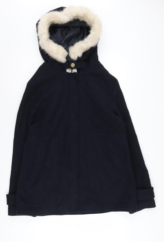 Kangol Women's Black Parka Coat, Size 14, Hooded, Fur Trim