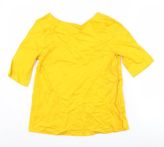 Jaeger Women's Yellow 3/4 Sleeve Cotton Tee UK 10