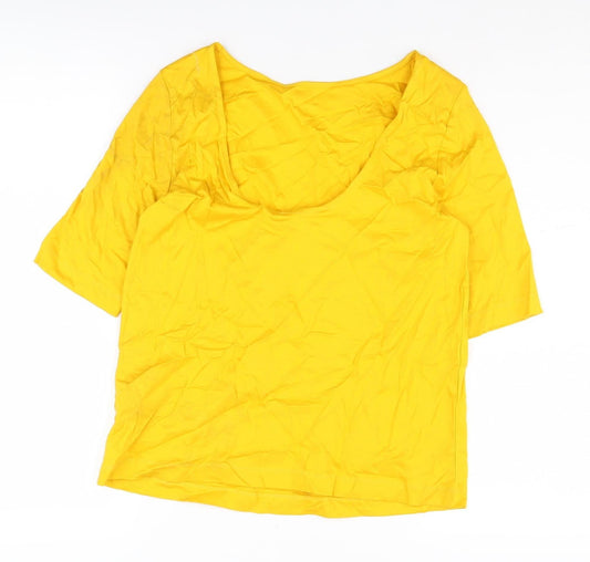 Jaeger Women's Yellow 3/4 Sleeve Cotton Tee UK 10