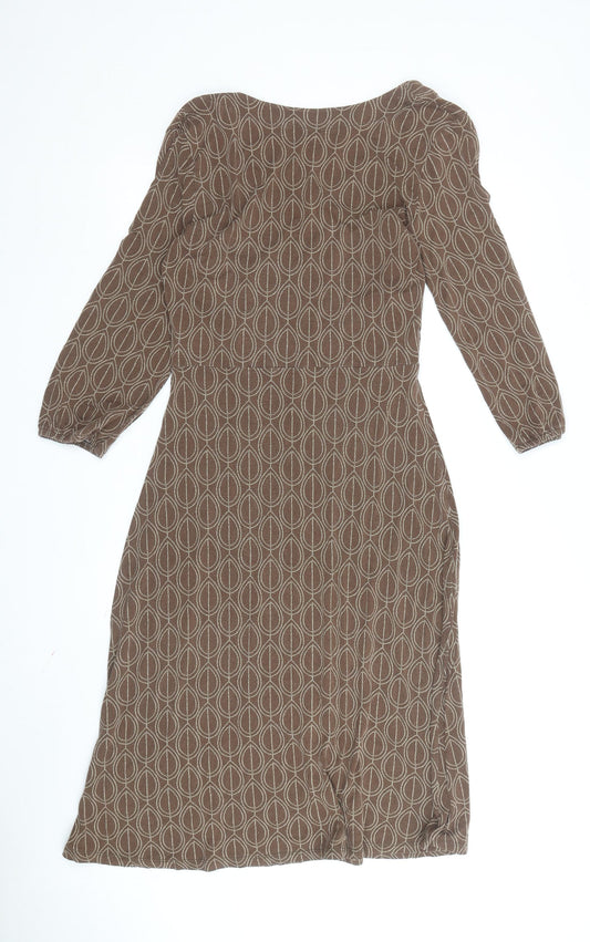 Boden Women Brown Geometric Viscose Dress Size 14