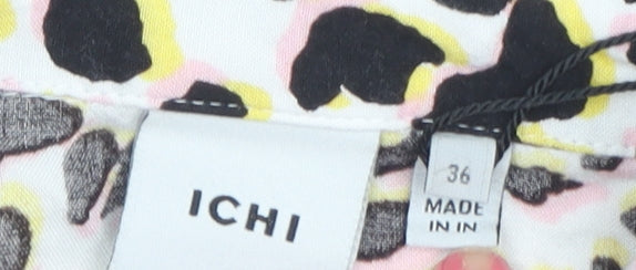 Brand and care label for ICHI Women's Multicoloured Animal Print Blouse, size 8