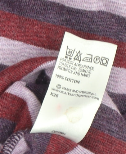 Marks and Spencer Women's Multicoloured Striped V-Neck T-Shirt Size 10