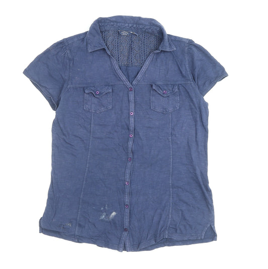 Womens UK Size 12 FatFace Blue Cotton Blend Button-Up
