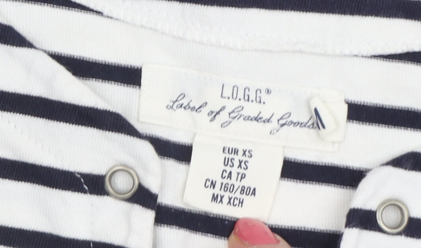 Close-up detail of L.O.G.G. Women's White Striped XS T-Shirt Dress