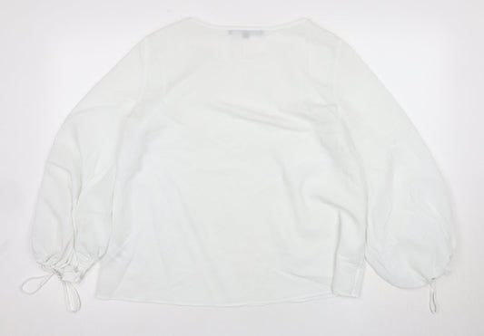 French Connection Women’s White Blouse, Size L, Balloon Sleeve