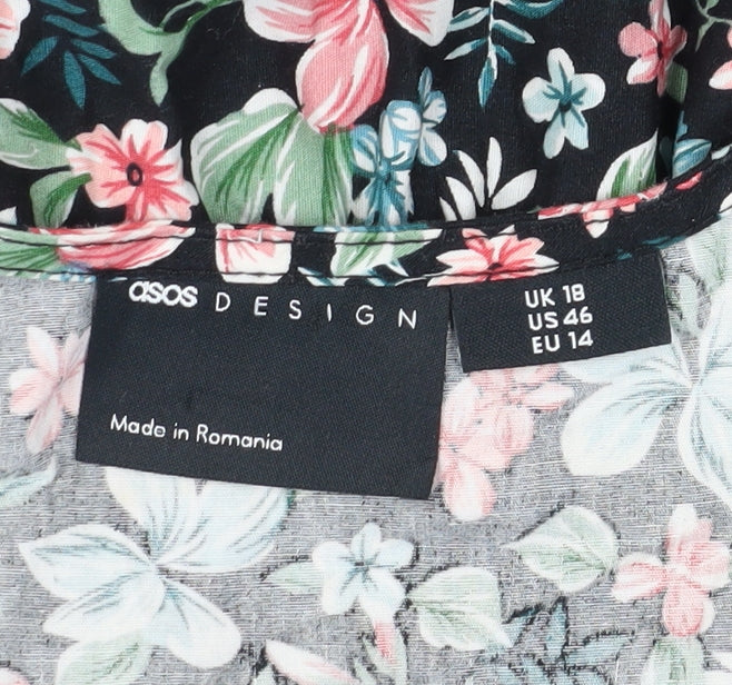 ASOS Women’s A-Line Floral Dress Size 18 Multicoloured V-Neck