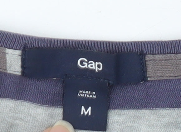 Gap Men's Grey Blue Striped Crew Neck T-Shirt M