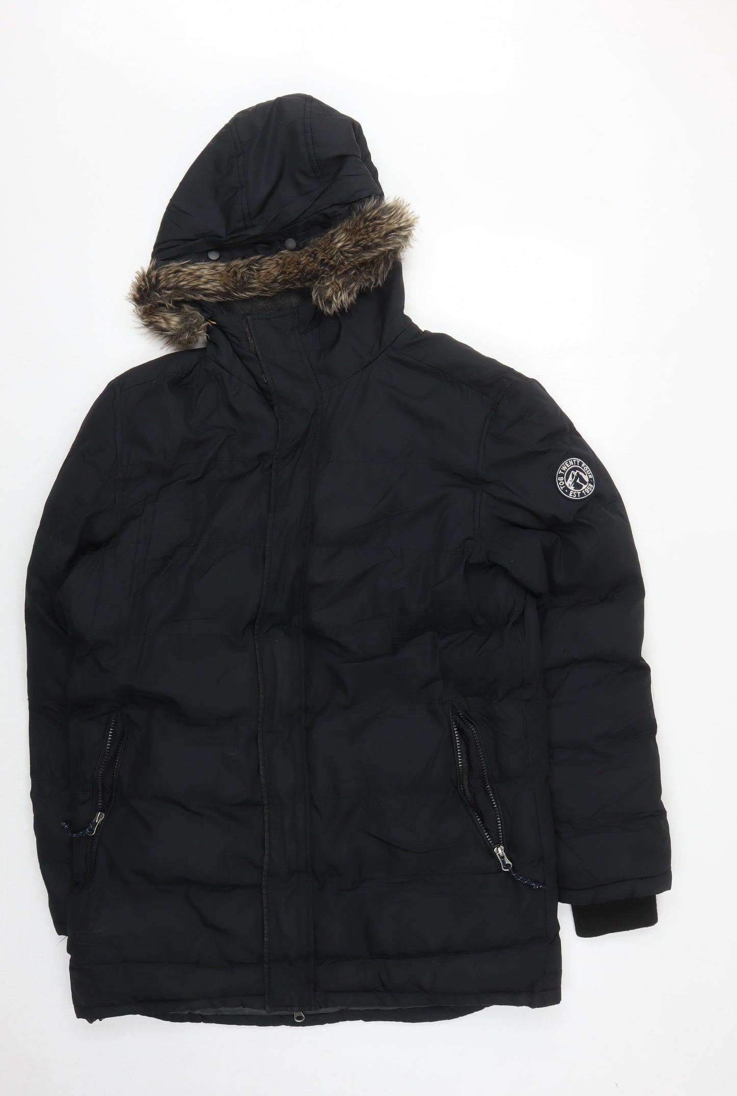 TOG24 Men's Black Puffer Jacket S - Hooded Winter Coat