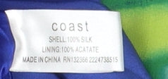 Brand and care label for Coast Blue Silk Floral Strapless Sheath Dress 10