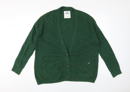 Hollister Women Green Cardigan XS V-Neck Long Sleeve