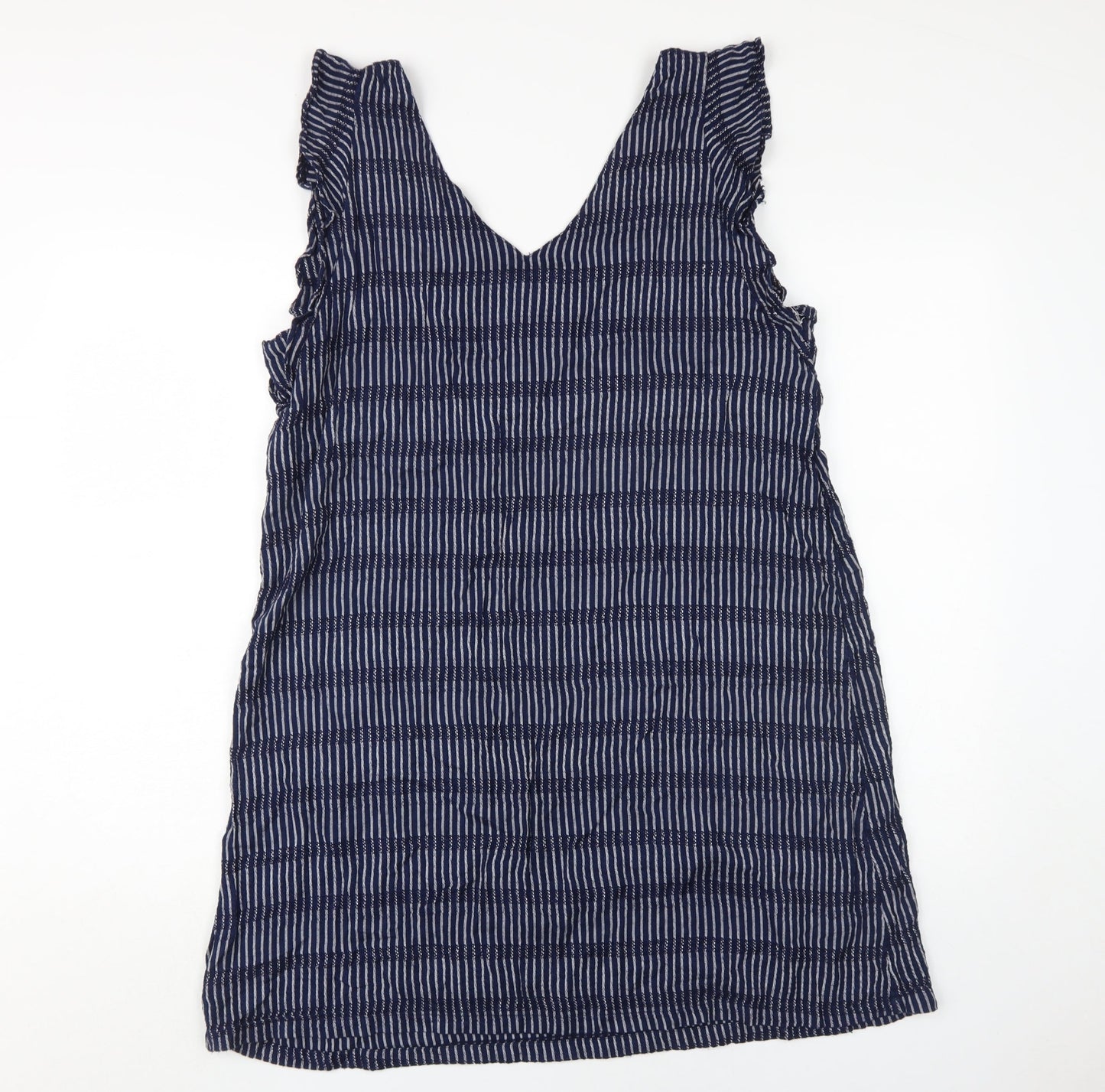 Fat Face Women's Blue Striped V-Neck Shift Dress Size 14