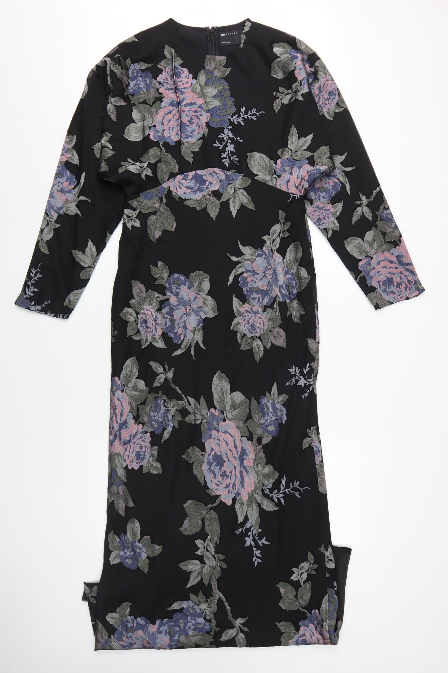 Close-up detail of ASOS DESIGN Women's Black Floral Shift Dress -, size 12