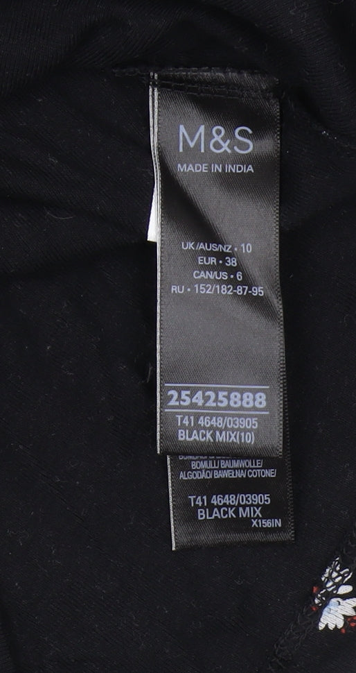 Marks and Spencer Black Embroidered Women's T-Shirt Size 10