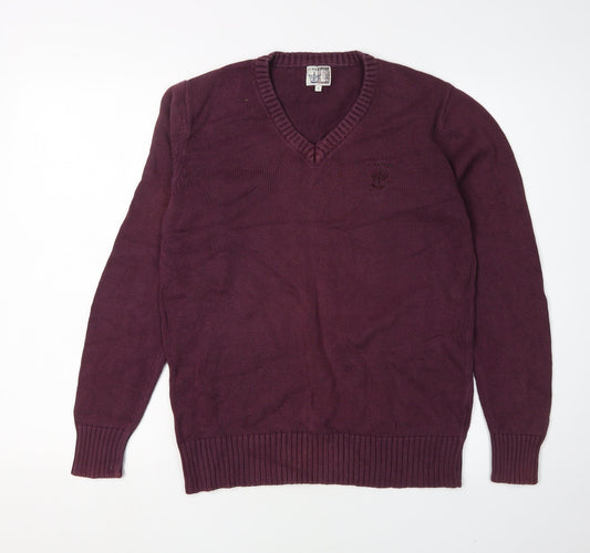 Firetrap Men's Purple Cotton V-Neck Pullover Jumper S