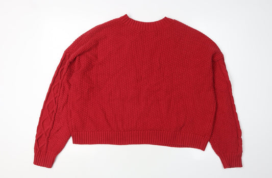 Hollister Women's Red Pullover Cable-Knit Jumper L