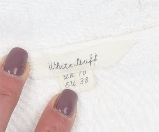 White Stuff Women's White Linen Tunic Blouse, Size 10
