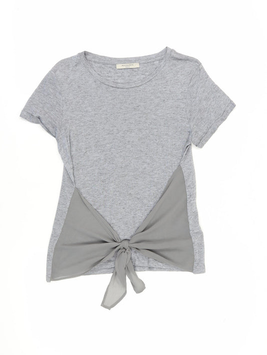 AllSaints Women’s Grey T-Shirt, Size S, Tie Front