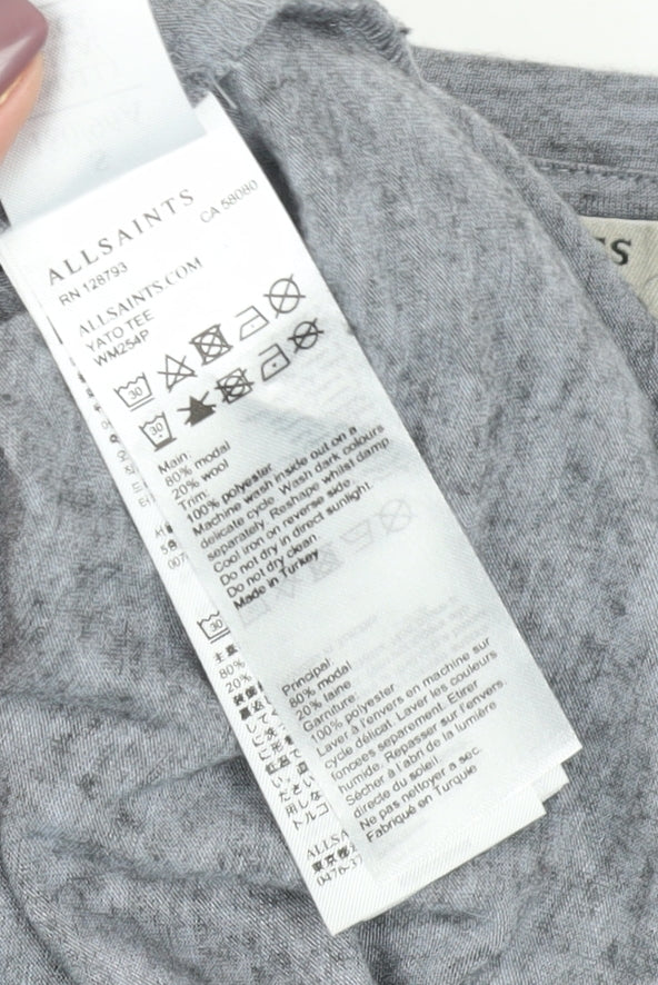 AllSaints Women’s Grey T-Shirt, Size S, Tie Front