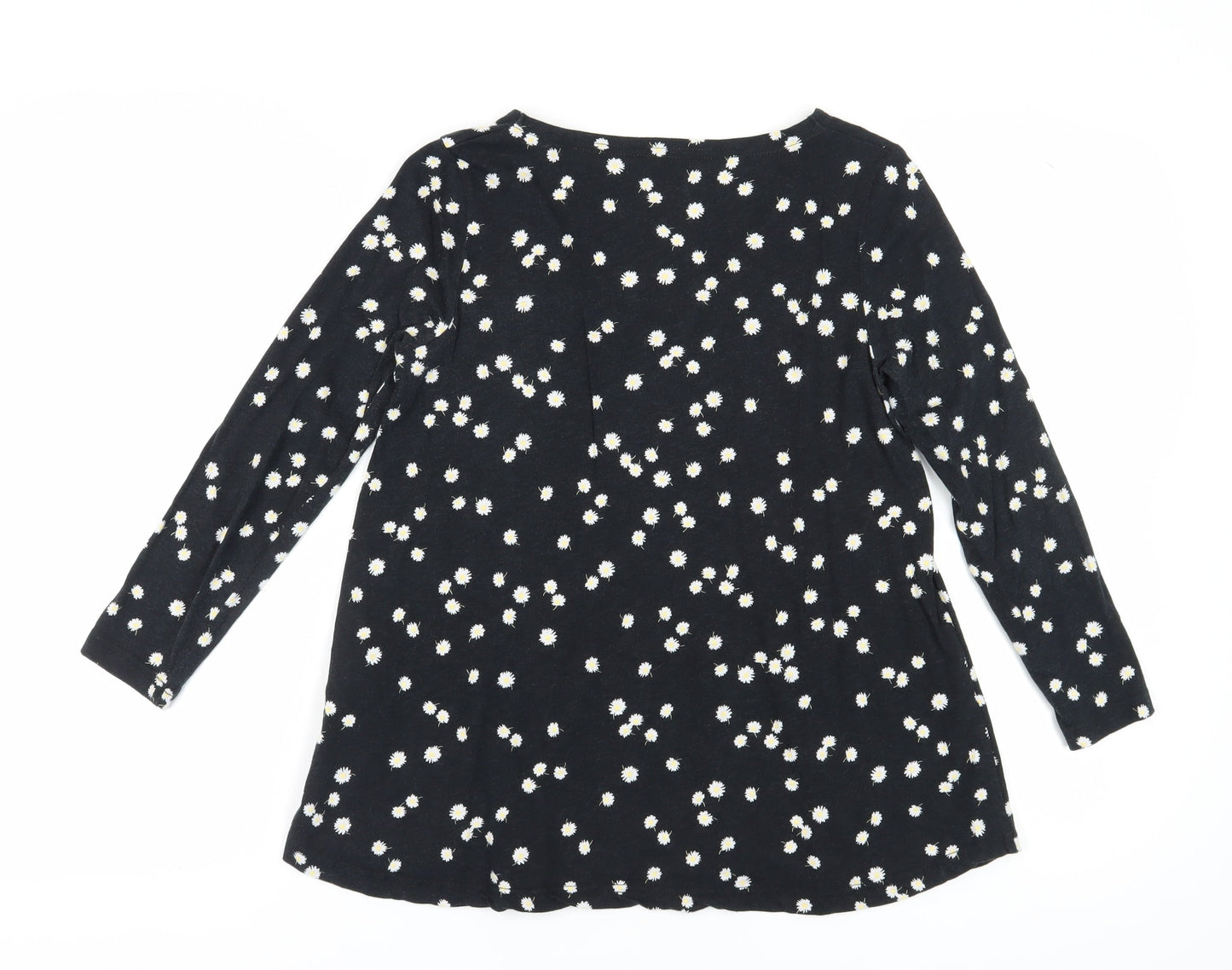 Joules Women's Black Floral T-Shirt, Size 8, V-Neck