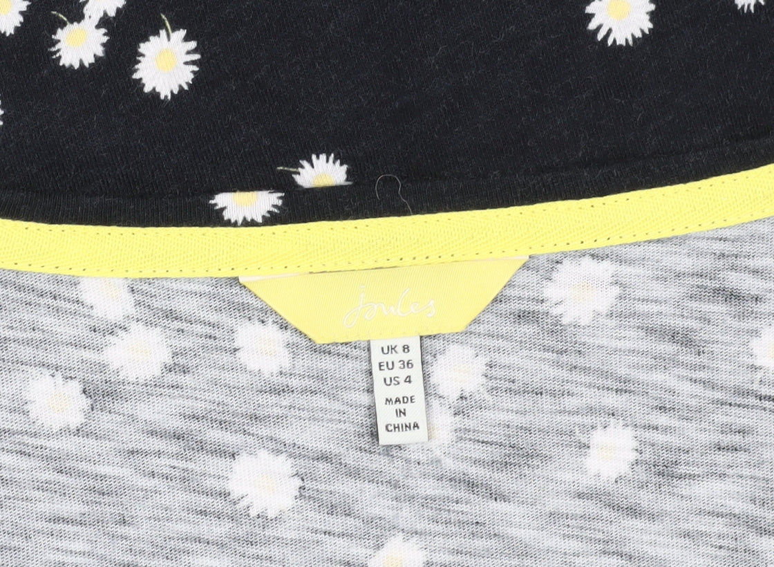 Joules Women's Black Floral T-Shirt, Size 8, V-Neck