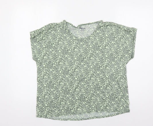 Lands' End Women's Green Floral T-Shirt, Size L, Casual Wear