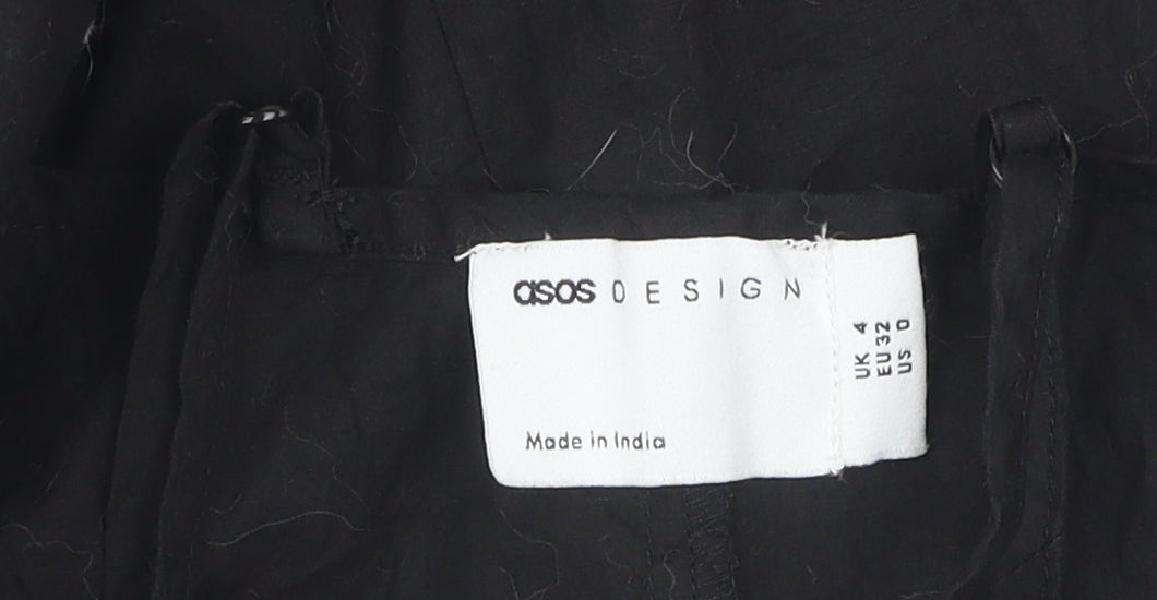 Close-up detail of ASOS DESIGN Women's Black A-Line Dress, size 4