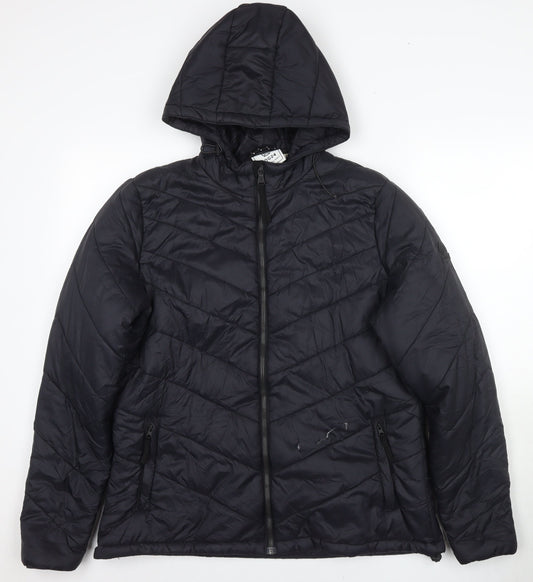 TOG24 Women's Black Puffer Jacket Size 16 Hooded Quilted