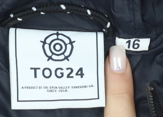 TOG24 Women's Black Puffer Jacket Size 16 Hooded Quilted