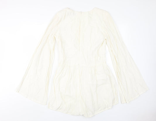 MINKPINK Women Ivory Playsuit L V-Neck Casual Spring