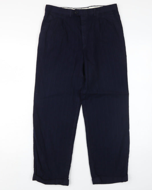 Jaeger Men's Blue Wool Pleated Trousers 48R