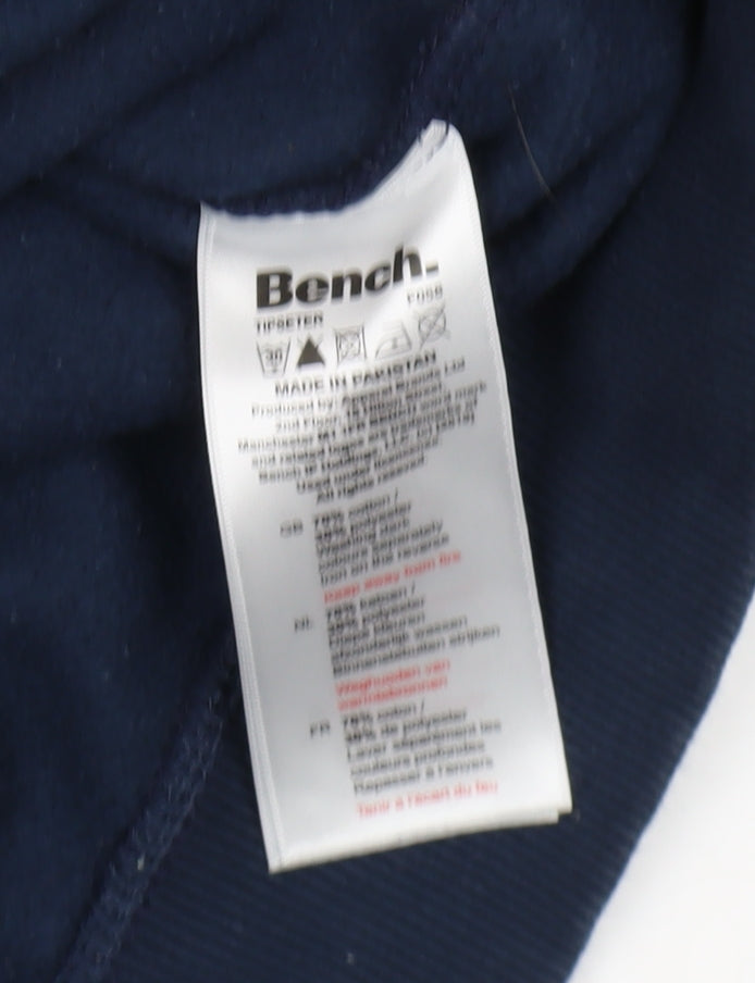 Brand and care label for Bench boys’ blue pullover sweatshirt, logo, 11-12 years