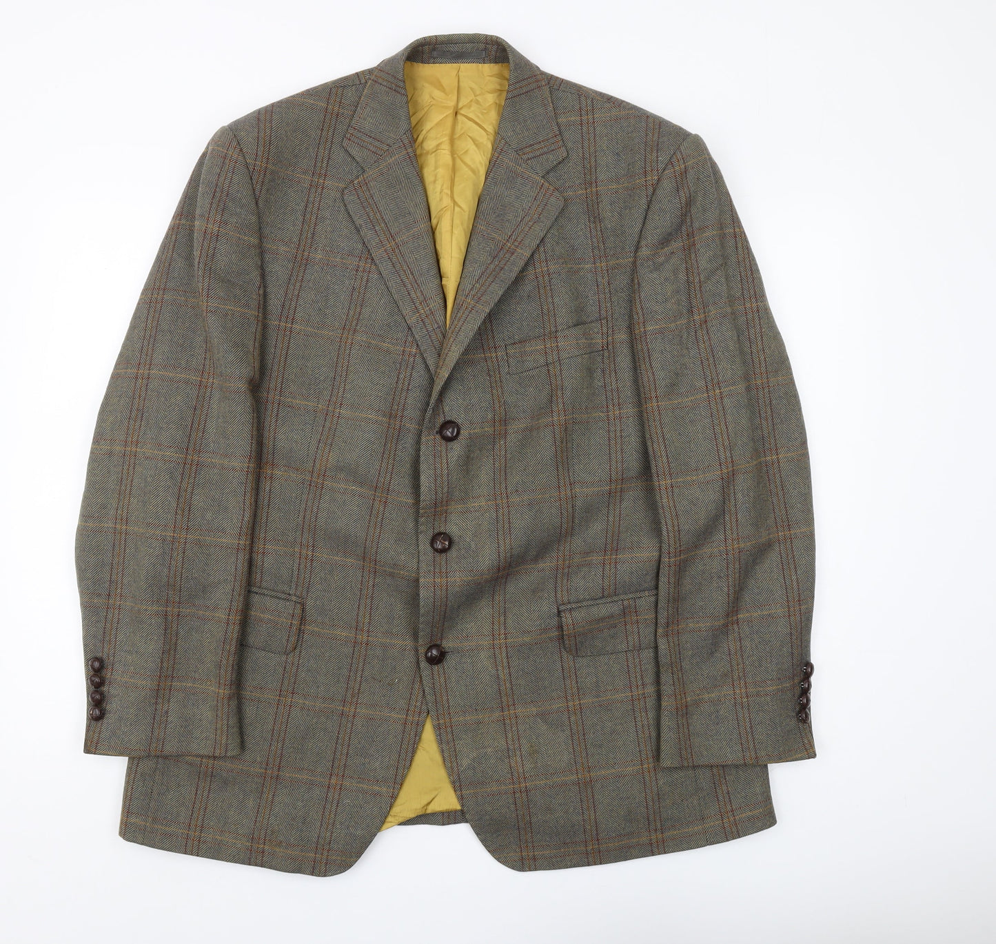 Magee Men's Grey 42S Check Blazer - Wool, Notch Lapel