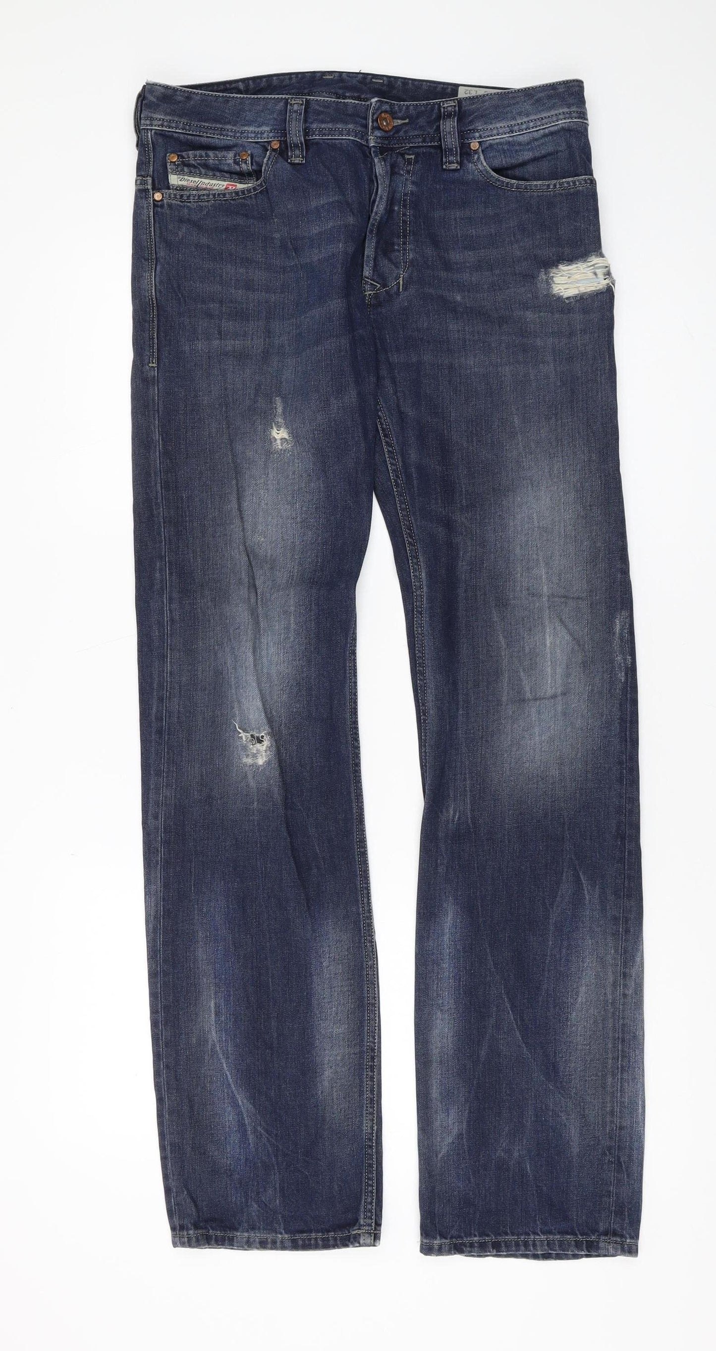 Diesel Men's Blue Straight Jeans Size 32 Distressed
