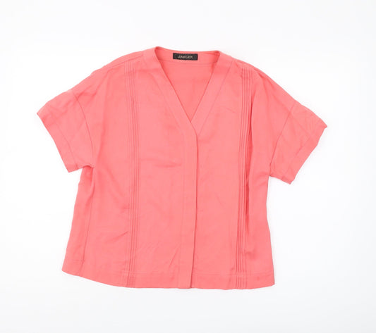 Jaeger Women's Pink V-Neck Short Sleeve Blouse - Size 8