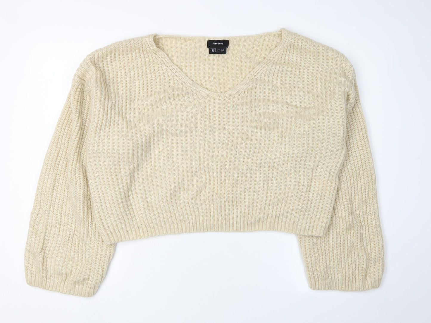 Firetrap Women's Ivory V-Neck Jumper Size 16