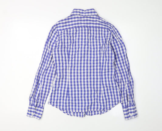 Benetton Women's Blue Check Button-Up Shirt S