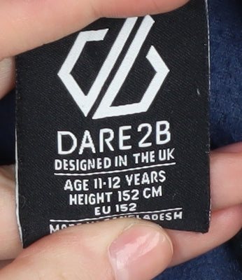 Brand and care label for Dare 2b boys’ blue fleece sweatshirt 11-12 years with zip