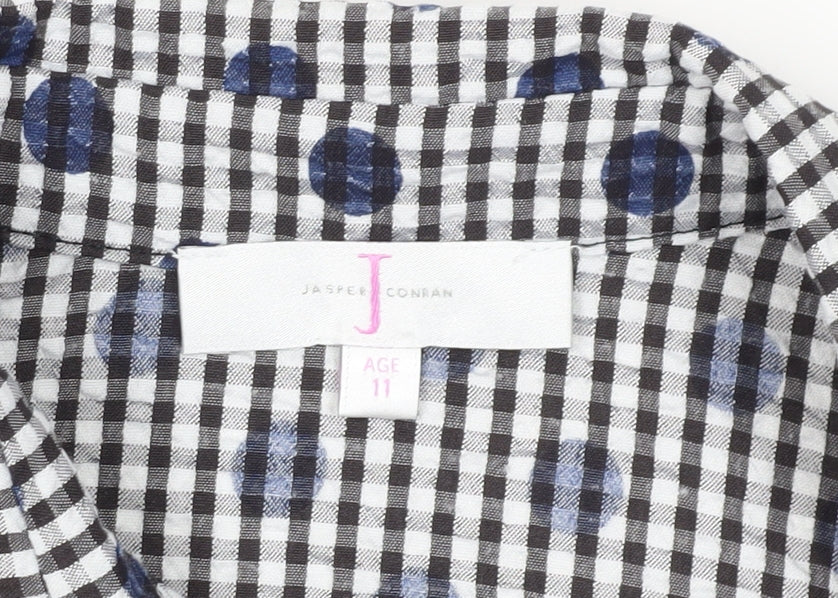 Brand and care label for Jasper Conran girls’ black gingham cropped button-up shirt 11 years