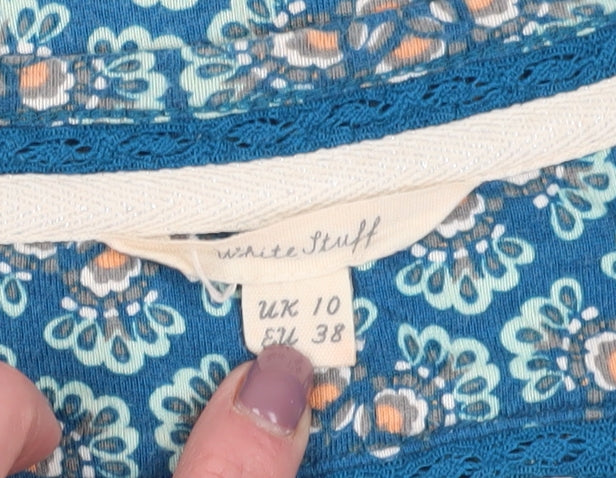 White Stuff Women's Blue Floral A-Line Dress - Size 10, Summer