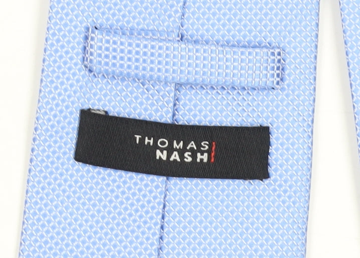 Brand and care label for Thomas Nash Men's Blue Geometric Polyester Tie