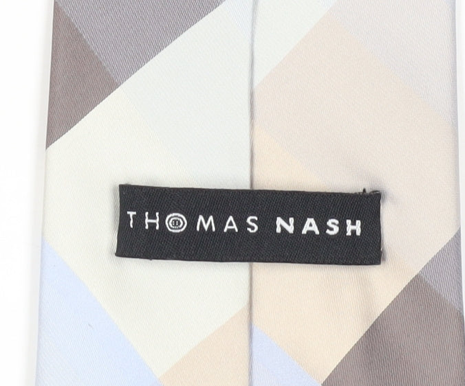 Brand and care label for Thomas Nash Men's Grey Silk Designer Tie
