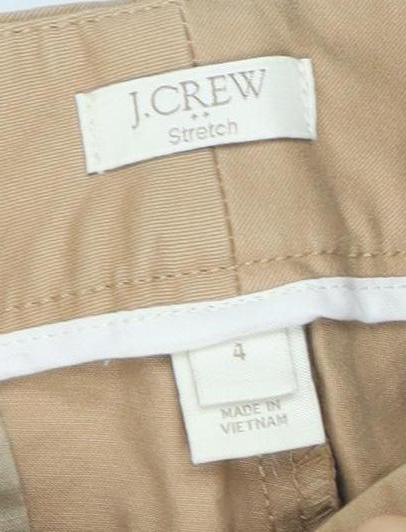 Brand and care label for J.Crew Women's Beige Chino Trousers, size 4