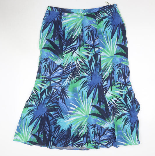 Viyella Women's Multicoloured Floral Linen Midi Skirt, Size 14