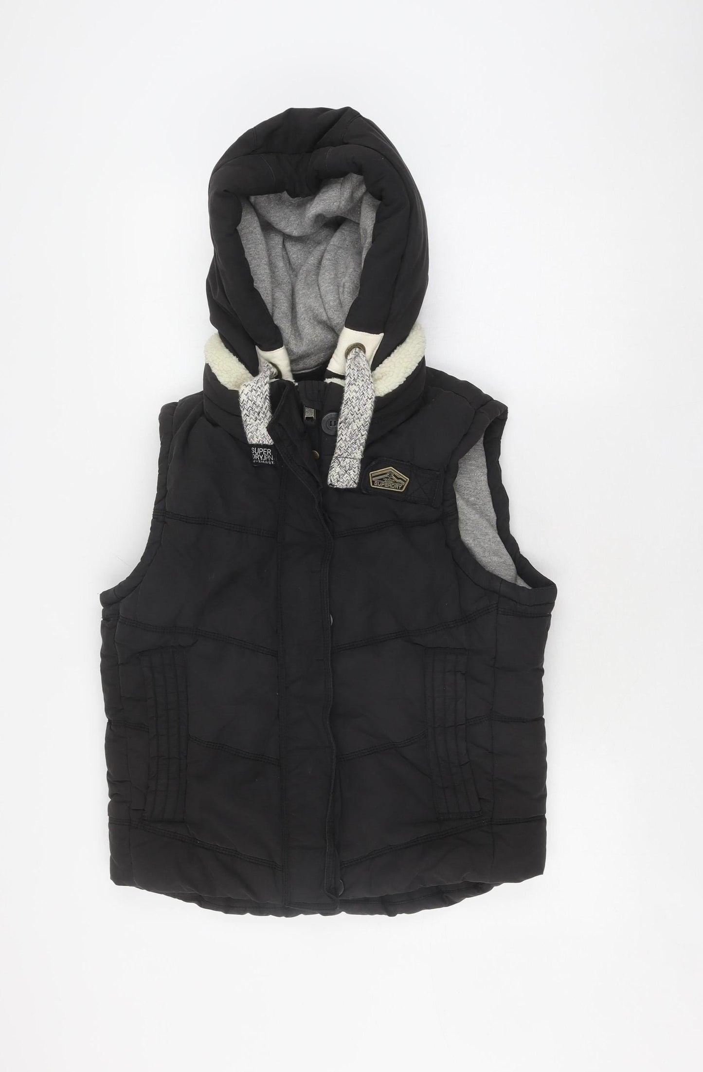 Superdry Unisex Black Hooded Puffer Waistcoat L Winter