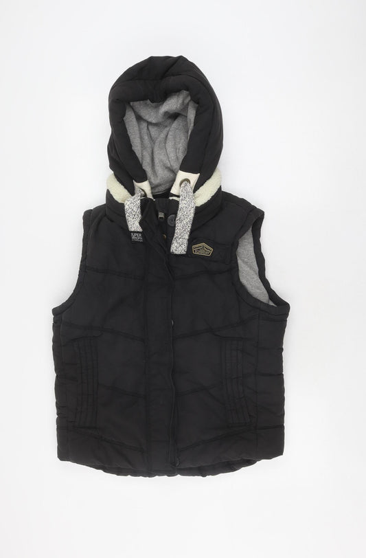 Superdry Unisex Black Hooded Puffer Waistcoat L Winter