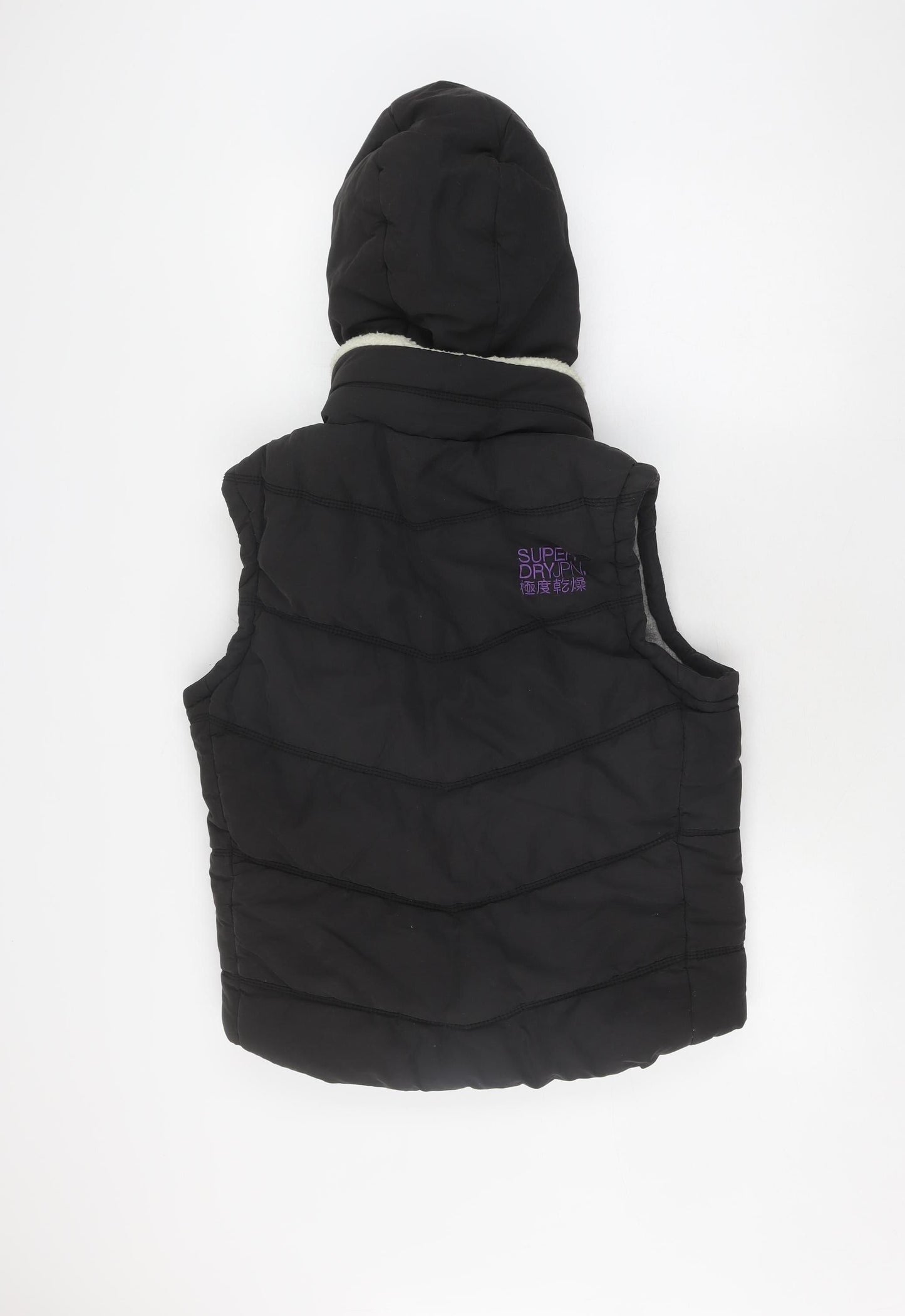 Superdry Unisex Black Hooded Puffer Waistcoat L Winter